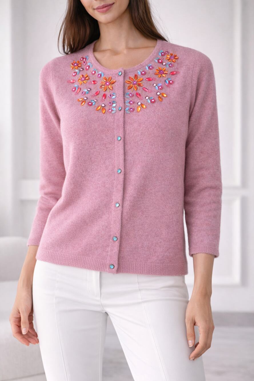 Free People Pink Embroidered Cardigan Sweater Womens Medium New Lilac